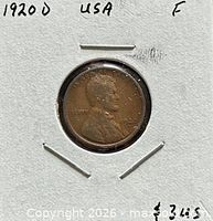 Obverse view of 1920-D Lincoln cent in holder