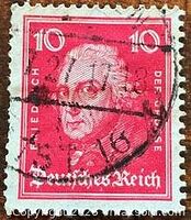 Front view of 1926 Deutsches Reich 10-pfennig Frederick the Great stamp showing design, denomination and cancellation marks