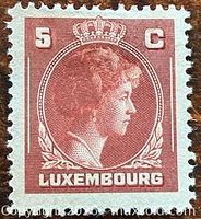 Front of 1926 Luxembourg 5c stamp, portrait design