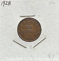 Reverse showing CANADA ONE CENT 1928 with maple leaves