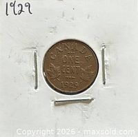 Reverse showing CANADA ONE CENT 1929 with maple leaves