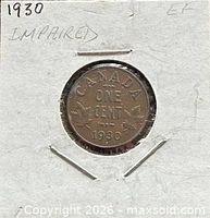 Reverse of 1930 Canada one-cent coin in holder