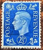 front view of blue 2½d King George VI stamp