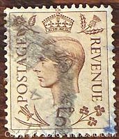 Front of 5d stamp showing design, cancel mark