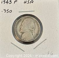 Obverse of 1943-P Jefferson Nickel in cardboard 2x2 holder