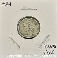 Obverse of 1944 Mercury dime in 2x2 holder