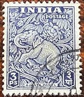 Front of 1949 India 3 Pies Ajanta Panel stamp