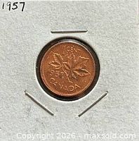 1957 Canadian cent reverse showing maple leaf design