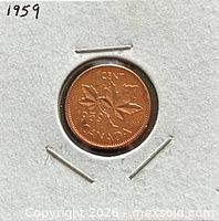 Reverse side showing maple leaves, date 1959, denomination