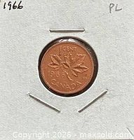 Reverse of 1966 Canadian one cent in holder
