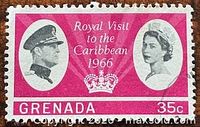 Front of Grenada 35c Royal Visit 1966 stamp