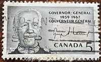 Front of stamp showing portrait, denomination and cancellation