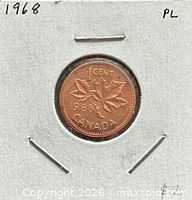 Reverse of 1968 Canadian one cent coin in flip