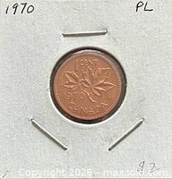 Obverse side of 1970 Canadian one cent coin in cardboard flip