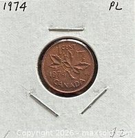 Reverse side showing maple leaf design and date 1974