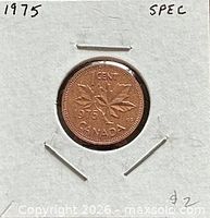 Obverse of 1975 Canadian one-cent coin in holder