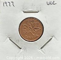 Obverse side of 1977 Canadian one-cent coin in holder