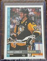 Front of Mario Lemieux O-Pee-Chee card in sleeve