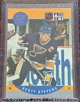 Front of Scott Stevens Pro Set card showing player image and card number