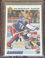 Front of 1991-92 Upper Deck John Vanbiesbrouck card in sleeve