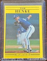 Front of 1991 Fleer Tom Henke card in sleeve