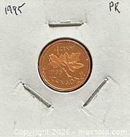 Reverse view of 1995 Canada one cent proof coin in holder