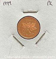 Reverse of 1999 Canada 1-cent proof coin in holder