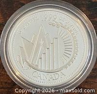 Reverse of 1999 December silver proof 25-cent coin in capsule
