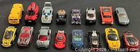 All 16 Hot Wheels vehicles front and top view
