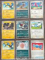 Front view of all nine Pokémon cards