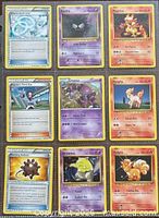 Front view of all 9 Pokémon cards