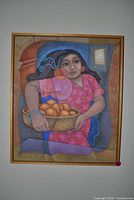 Front view of framed Enrique Sanchez acrylic painting showing subject and frame