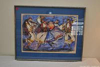 Front view of framed pastel artwork with blue mat and silver frame