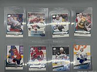 Front view of all eight cards in holders