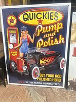 Quickies Pump and Polish metal sign full view