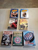 Front view of all seven media items laid out