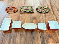 All eight items laid out showing shapes, sizes and colors