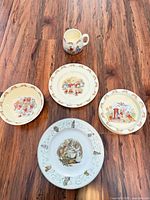 Group shot of all five rabbit-theme dinnerware pieces