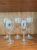 All five wine glasses front view on shelf