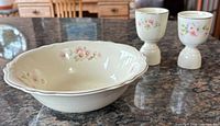 Top view of serving bowl with two egg cups