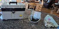 Plano tackle chest, electrical panel, winch on countertop