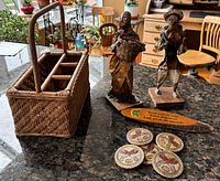 Group shot of tote, figurines, plaque, coasters