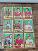 Front view of nine Montreal Canadiens trading cards in plastic sleeve