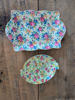 Top view of both floral chintz pieces