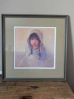 Full view of framed Paul Murray child portrait print with mat and glass