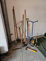Group shot of all tools leaning against wall