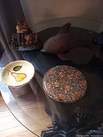 Group view of all four items on glass table