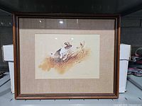 Framed print with dog and pheasant, full view