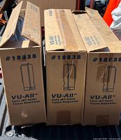 Three VU-ALL #18838 cartons standing side-by-side showing product name and model number