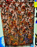 Full view of floral burnout velvet textile hanging